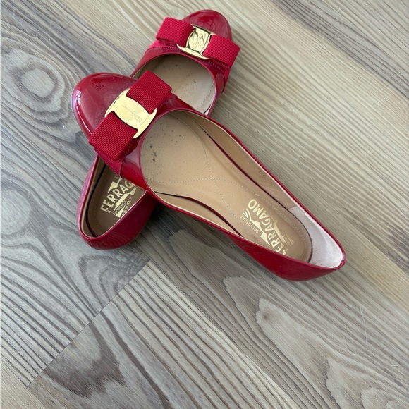 Salvatore Ferragamo Red Flats with Gold Buckle